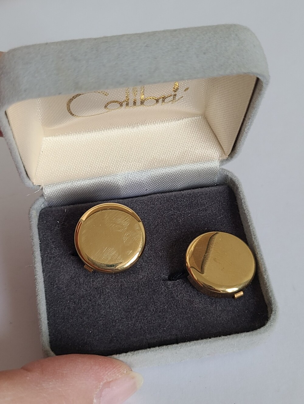 Vintage Men's COLLIBRI Gold Brass Round Elegant Swank Evening Formal Cuff links